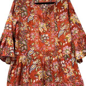 Mary Marshmallow Peplum, Blouse Red Floral - XL